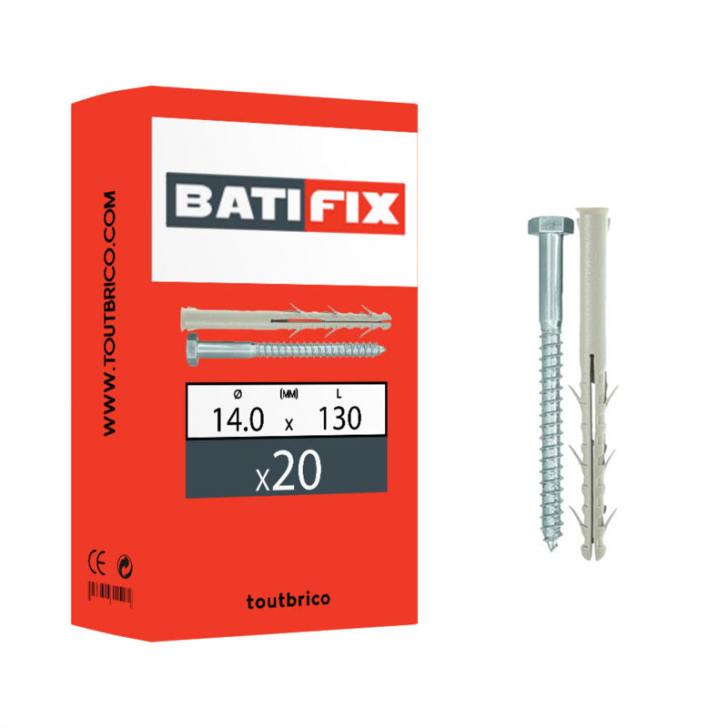 20 chevilles charpente 14x130mm nylon + tirefond Batifix