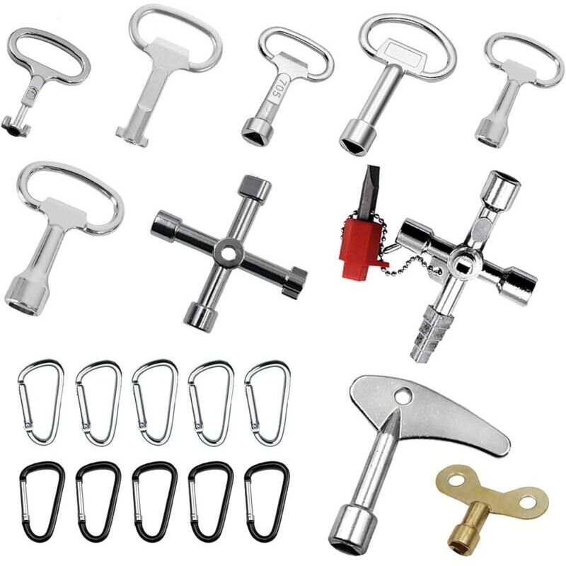 20 Cle Universelle Set, Cle Triangle Poubelle square key, Portable Clé Multifonction, Clé Robinet, clé Purge Radiateur, Clés à Fente en Métal