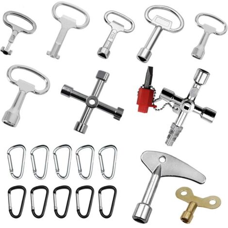 20 Cle Universelle Set, Cle Triangle Poubelle square key, Portable Clé Multifonction, Clé Robinet, clé Purge Radiateur, Clés à Fente en Métal