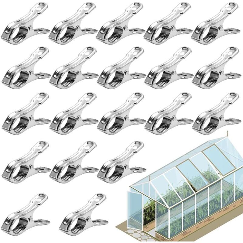 20 clips de serre en acier inoxydable résistants au vent, accessoires de serre pour la réparation de bâches imperméables