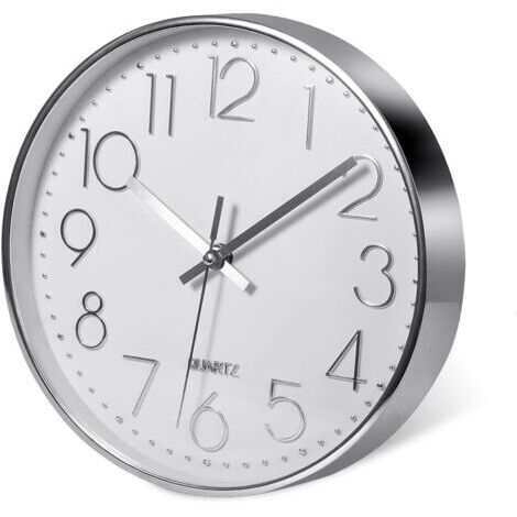(20 cm/12 Zoll, Silber) Premium silberne Wanduhr, Wanddekoration, moderne geräuschlose Wanduhr für Küche, Büro, Zuhause