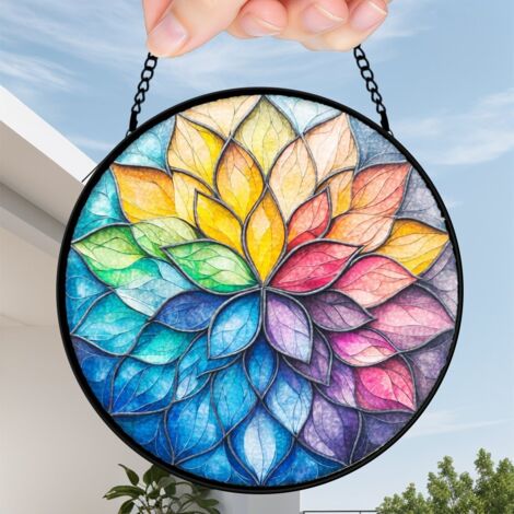 20 cm Attrape-soleil floral oiseaux papillons en vitrail, décoration murale maison, cadeau femme