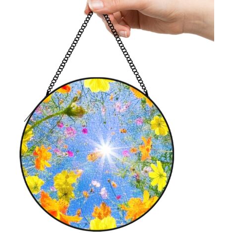 20 cm Attrape-soleil vitrail fleurs oiseaux abeille suspendu, décoration maison jardin, cadeau Noël femme