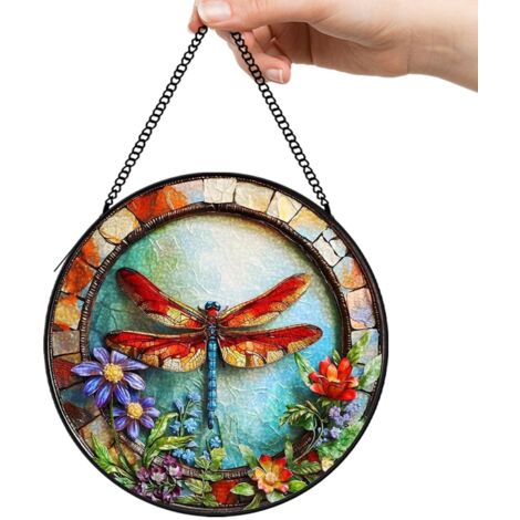 20 cm Panneau vitrail attrape-soleil oiseau floral, décoration maison jardin, cadeau grand-mère