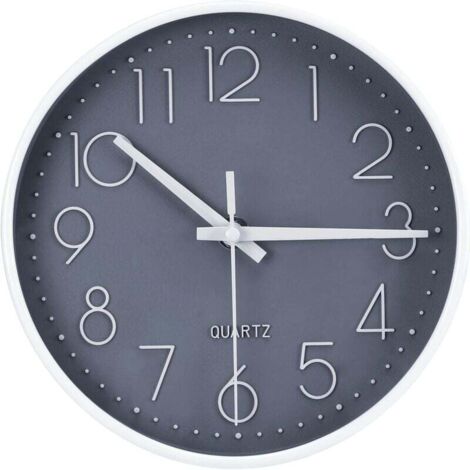 20 cm Wanduhr – Rund und geräuschlos – für Büro, Küche, Wohnzimmer, Kinderzimmer, Schule – Grau