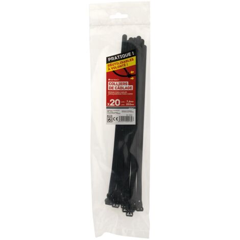 20 colliers réutilisables 7,6x250mm noir