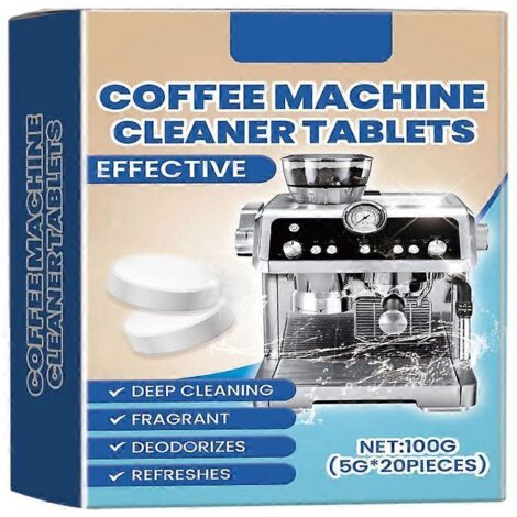 20 comprimés effervescents nettoyants pour machine à café, entretien facile et rapide, détartrage automatique, compatible toutes marques, 20 pastilles effervescentes café.