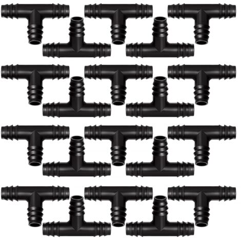20 conectores de tubería de 16 mm, conectores de tubería de plástico con púas, accesorios de riego, conectores de tubería con púas para sistemas de riego, tes.
