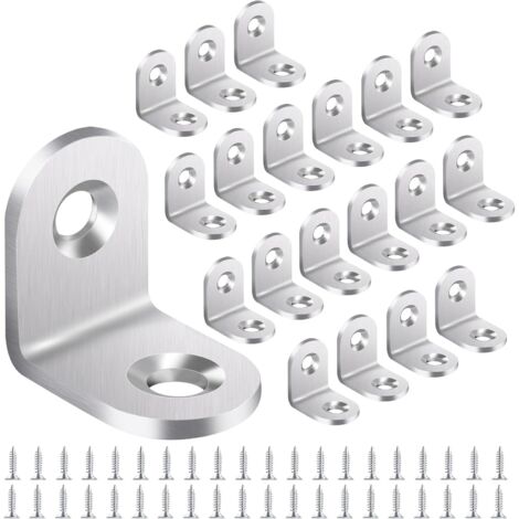 20 conectores en ángulo de 20 × 20 mm, ángulo de acero inoxidable, ángulo de metal, ángulo de 90 grados en forma de L, ángulo para muebles, ángulo de acero inoxidable pequeño con 40 tornillos para mue