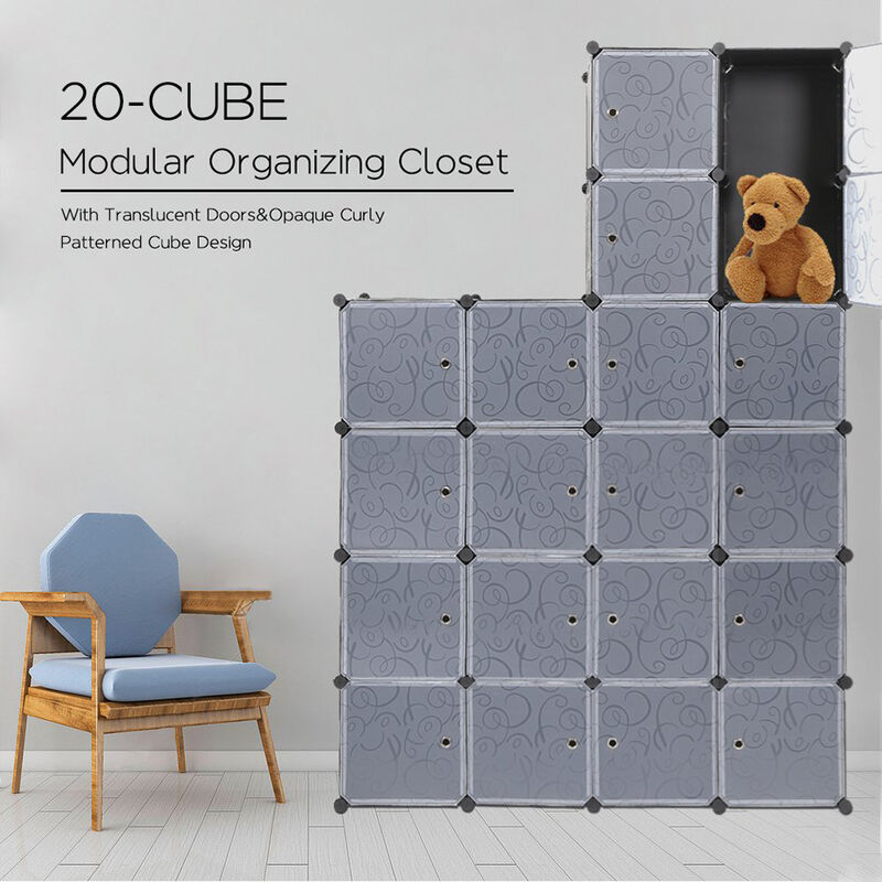 Skecten - 20-Cube Armoire de Chambre avec Porte Meuble de Rangement avec Penderie Modulable Tige à Vêtements pour Vêtement Chaussure