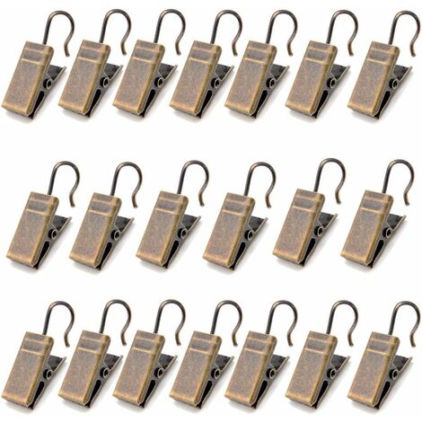 20 Curtain Clips w/Hook - Antique Brass