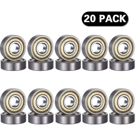 20 cuscinetti a sfere 608 ZZ, cuscinetti a sfere in miniatura a doppia schermatura in metallo 608ZZ per skateboard e stampante 3D (8 x 22 x 7 mm)..DEBUNS
