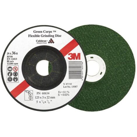 20 Disques à ébarber Green Corps pour l'usinage de l'acier inoxydable, Ø x Épais. : 125 x 3,0 mm, Modèle Coudé, Vitesse maxi. 12200 tr/mn