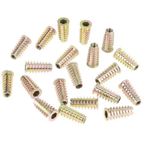 20 écrous de meubles à tête hexagonale en alliage de zinc M6  25 mm filetés pour insert en bois