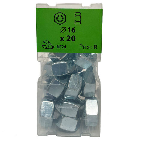 20 écrous hexagonaux Ø 16mm classe 8 zingué - Viswood