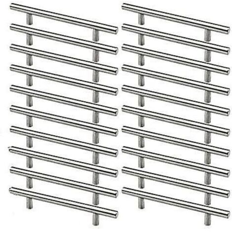 20 Edelstahl-Küchenschrankgriffe, 128 mm Lochabstand, gebürstete Stahl-T-Griffe für Schranktüren.