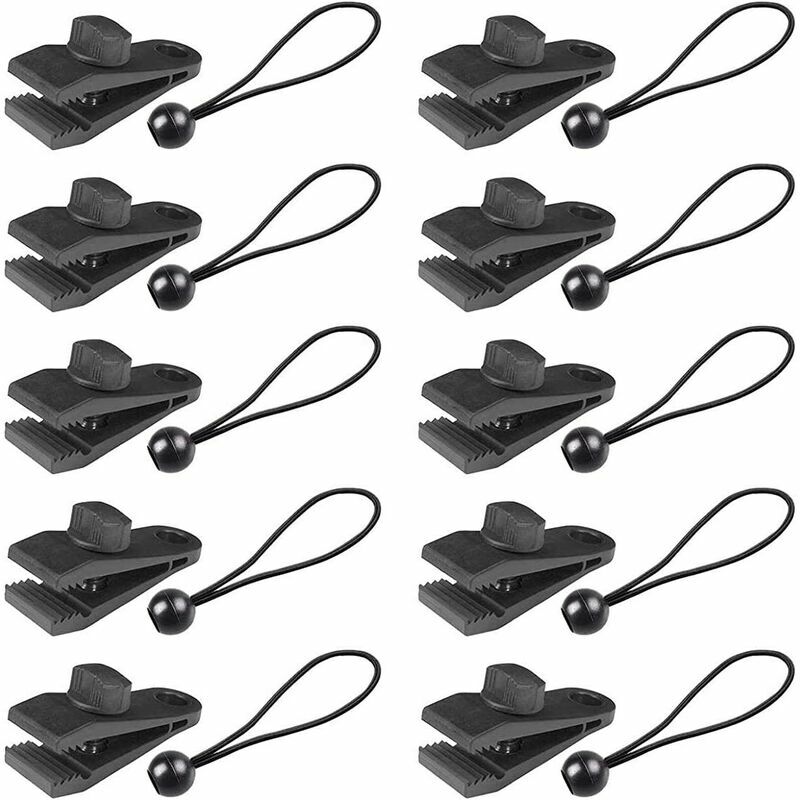 Heguyey - 20 Ensembles de Kits de Clips de bâche, Clip de Verrouillage Robuste, Clip de Tente avec élastique sphérique, Couverture en Toile, auvent,