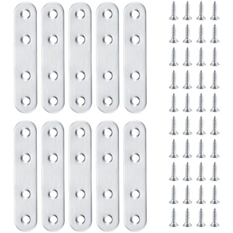 20 escuadras metálicas planas, conectores planos de acero inoxidable, escuadras de esquina planas, escuadras de fijación rectas planas, patas de montaje para sillas y muebles de madera (80 x 17 mm)
