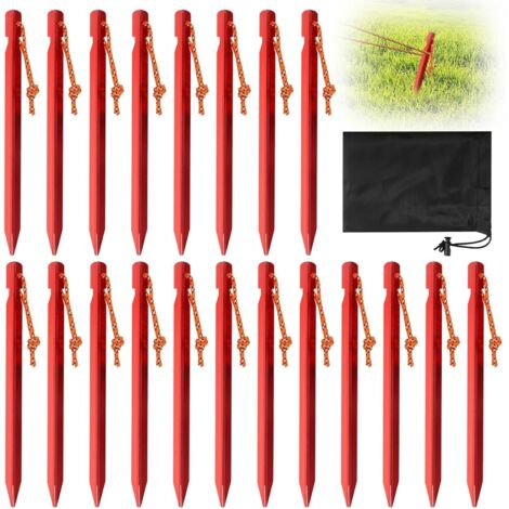 20 estacas para tienda de campaña, estacas de aluminio para tienda de campaña, estacas para tienda de campaña con cuerda y bolsa de almacenamiento, estacas para tienda de campaña, estacas para tienda 