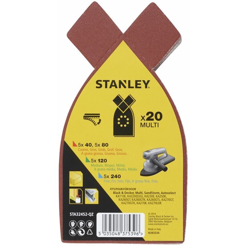 20 feuilles abrasives pour ponceuse multiple. Céréales assorties. STY-STA32452-QZ