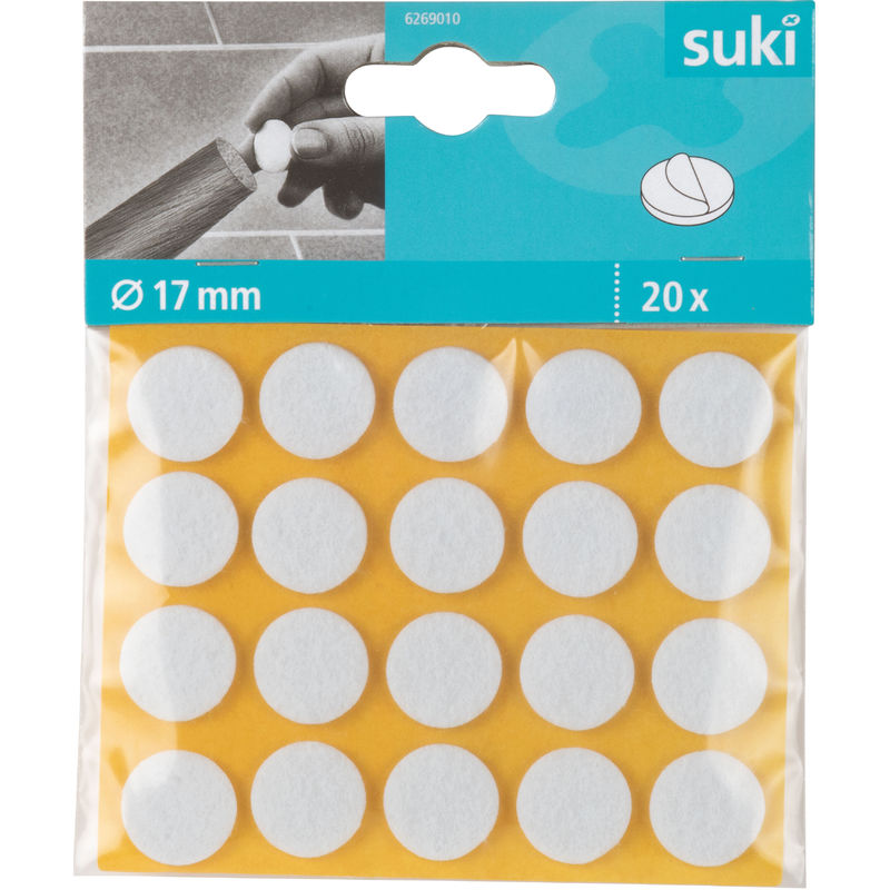 

20 Fieltros precortados adhesivos con acabado blanco y D17mm