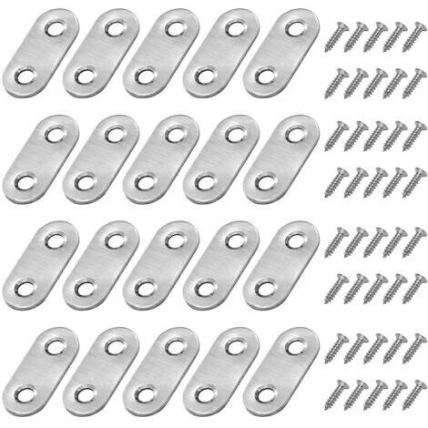 20 flache, gerade Metallwinkel mit Schrauben für Holz, Möbel, Schränke, Reparatur und Befestigung, silberfarben.