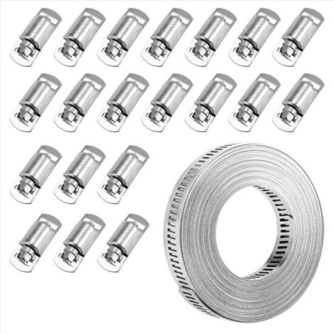 20 Fuß lange Kabelbinder, Metallband + 20 Befestigungselemente, selbstschneidendes Edelstahlband, verstellbar, große Schneckenschraube