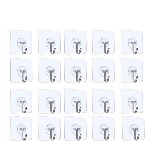 20 ganchos adhesivos transparentes, ganchos de pared para cocina, prácticos ganchos de techo para toallas de baño con ganchos de acero inoxidable