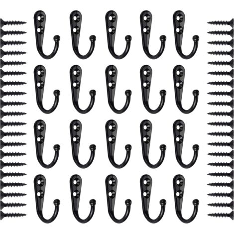 20 ganchos, gancho de pared negro, perchero, perchero de pared, gancho de puerta de metal, perchero retro con tornillos
