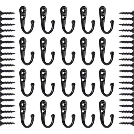 20 ganchos, ganchos de pared negros, ganchos para abrigos, perchero de pared, ganchos de puerta de metal, ganchos retro para abrigos con tornillos