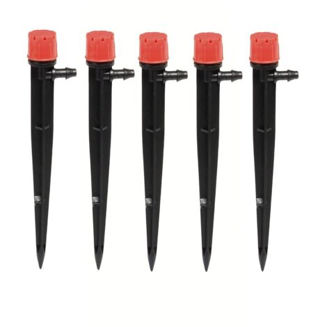20 goteros de riego ajustables, microaspersor de 8 orificios con rotación de 360 grados para tubos de 4/7 mm, gotero de riego insertable, rojo, 13 cm