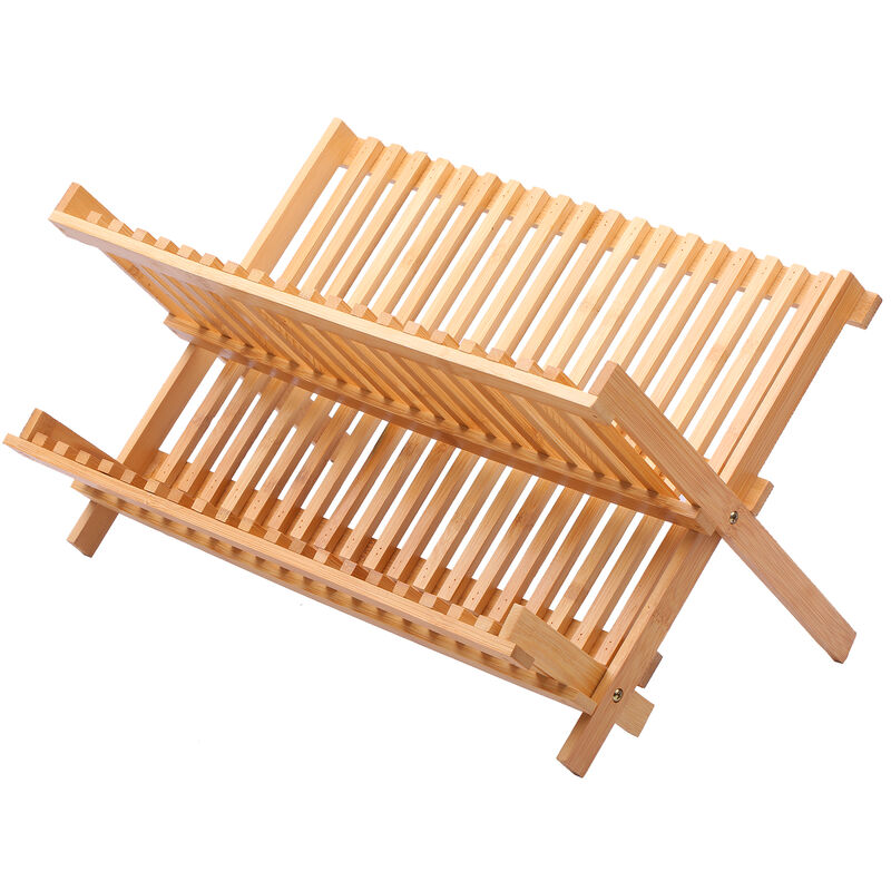 20-Grid de bamb¨² natural Estante Tendedero Plate rack Multipurpose Escurridor estante Dish Bamboo Tendedero de escritorio Shelf Pot Holder tapa de