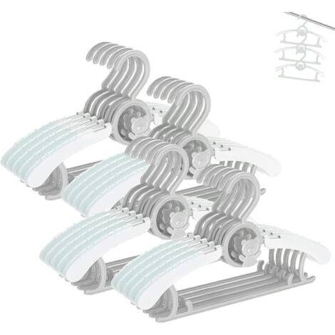 20 grucce appendiabiti estensibili per bambini grigie e bianche con simpatici ganci a forma di orsetto, grucce appendiabiti multifunzionali in plastica per bambini (29-37 cm).