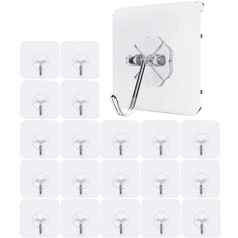 VURAHOME - 20 Imperméab lourd devoir crochets transparents auto-adhésifs charge portant 10kg plastique crochet collant fort pour Chambre sal de bain