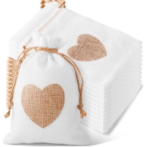 20 Jute-Geschenktüten, Lavendel-Gastgeschenktüten, Hochzeitsgeschenke, 10x15cm (weiß + Herz)
