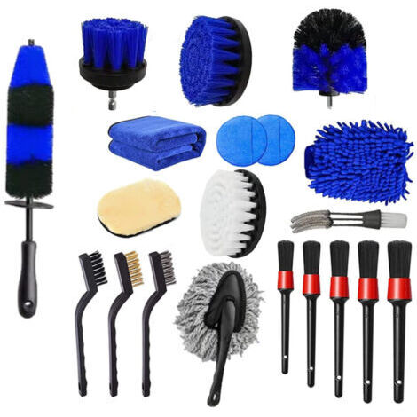20 Kit Nettoyage Voiture avec Brosse Jante Voiture,Brosse Perceuse,Gant Microfibre Chiffon Microfibre Voiture,Brosse Métallique Nettoyage Voiture Interieur,Pad Polissage,Brosse Store Venitien