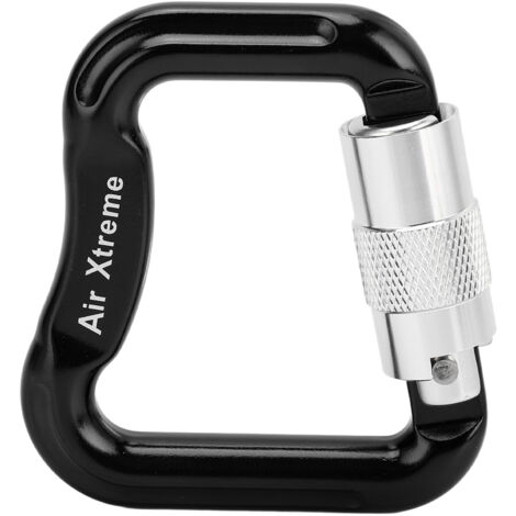 20 kN selbstsichernde Kletterkarabiner, leichte Drehverschlusskarabiner für Klettern und Bergsteigen, D-förmig, schwarz