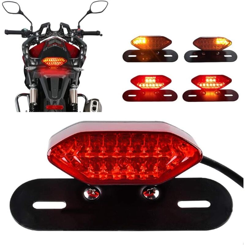 Ersandy - 20 led Feu arrière de Moto Intégré Moto Feu de Frein à LED&Clignotant Moto led Feux de Conduite à led Moto Avec un Cadre en fer de