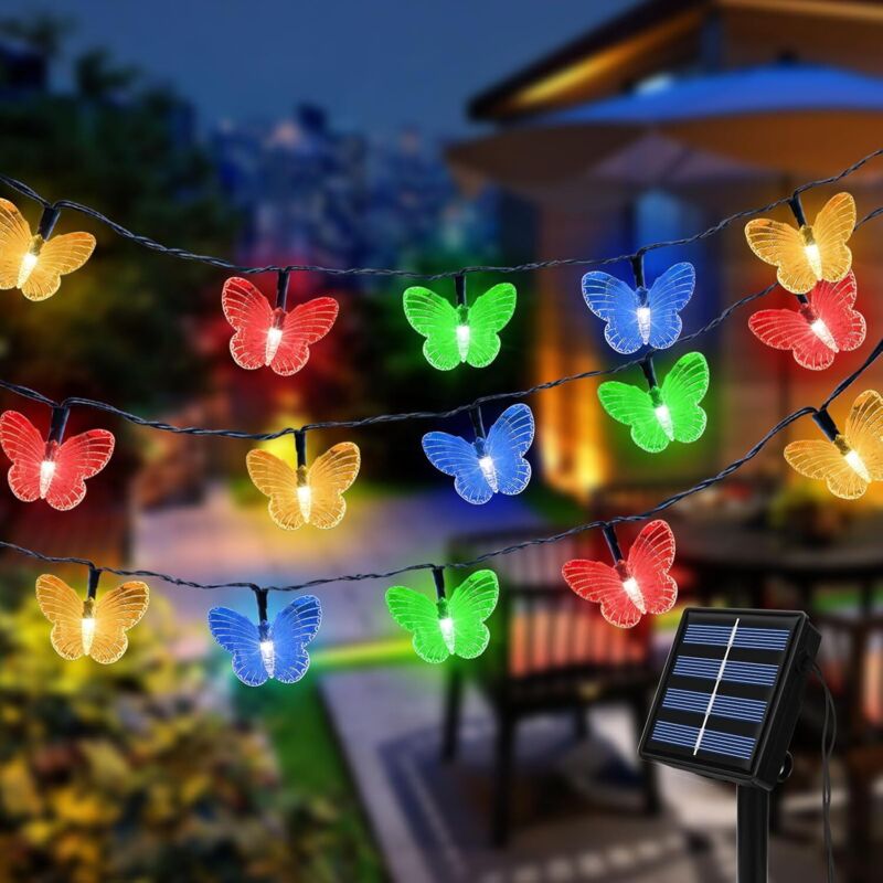 20 LED Guirlande Lumineuse Solaire, 5 m Étanche avec Papillons, Lampe Décorative Extérieure pour Jardin, Terrasse et Noël
