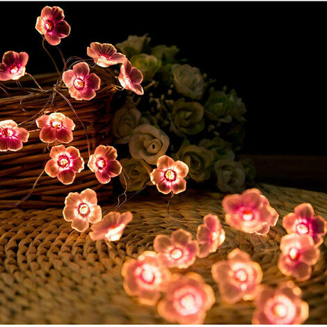 20 LED Pink Cherry Blossom Fairy Lights, USB and Battery Operated, for Christmas, Girls Room, Bedroom, Indoor, Outdoor, Wedding, Valentine's Day