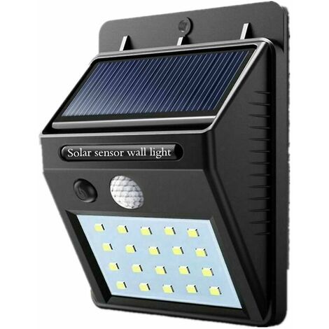 20 luces LED impermeables con sensor solar/sensor de movimiento para pared, para exteriores, 1 unidad