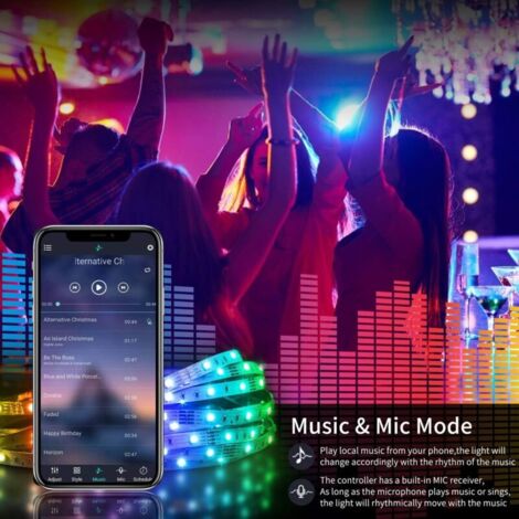 20 m (10 m²) LED-Streifen 5050 RGB, flexibel, mehrfarbig, mit 40-Tasten-Fernbedienung, Musiksynchronisation, für Partys, Zuhause, Schlafzimmer und Bars