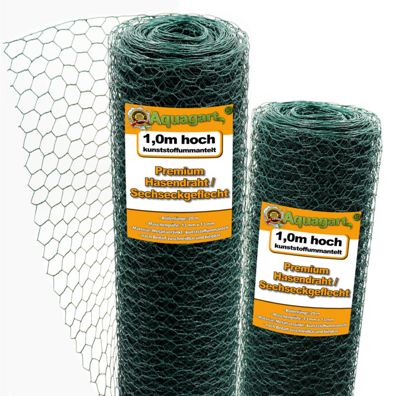 Aquagart - 20 M Hexagonal Mesh Chicken Fence Rabbit Wire Rabbit Lattice Green Hare Wire 100 Cm