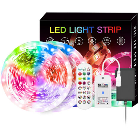 20 m LED-Streifen, WiFi-RGB-LED-Lichtstreifen, intelligente App-Steuerung, 64 Szenen, Musiksynchronisation, DIY-LED-Leuchten für Schlafzimmer, Küche, Party, Wohnzimmer