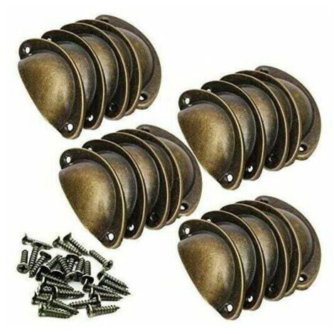20 maniglie a conchiglia vintage per cassetti, ante di mobili, pomelli per armadietti da cucina in ferro con viti, 82 mm, ottone anticato