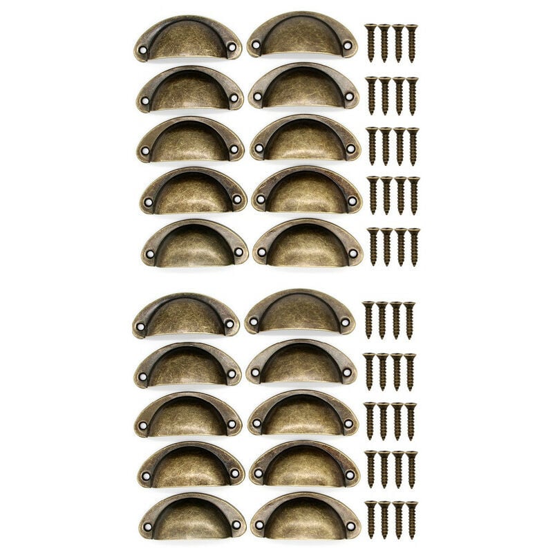 Image of 20 maniglie per tazze a conchiglia color bronzo, maniglie per cassetti vintage, maniglie e manopole per porte dell'armadio da cucina a semicerchio