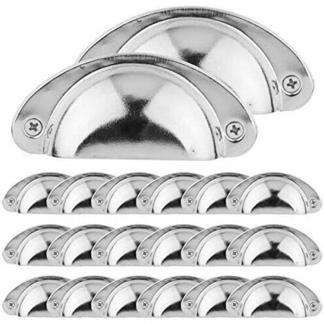 20 maniglie vintage a forma di conchiglia per cassetti, armadi, mobili da cucina, pomelli curvi in ferro stile retrò per ante di armadi, pomelli in ferro per mobili (argento)