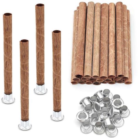 20 mèches de bougie en spirale de bois 4 x 0,32 pouce / 100 x 8 mm, tube à mèche en bois
