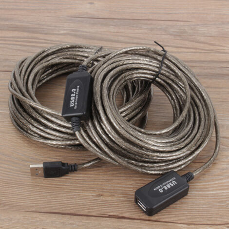 20 Meter langes schwarzes USB 2.0 Typ A Stecker auf Buchse Verlängerungskabel
