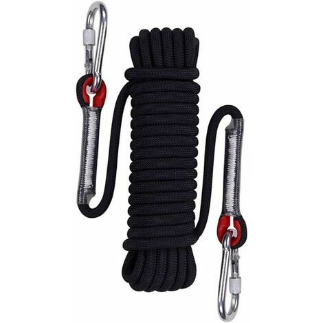 20 Meters Length Professional Climbing Rope Rappelling Abseiling Rope Outdoor Excursions Accessories 12mm Diameter 12KN Escape High Resistance Rope With Two Carabiners